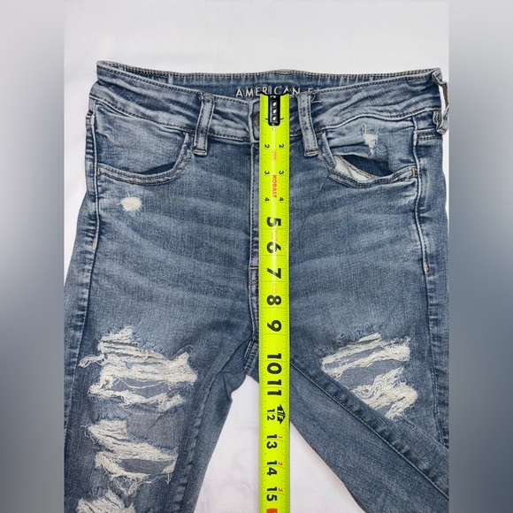 American Eagle Size 6 Short Medium Wash Distressed High Rise Jegging Jeans - Picture 6 of 11